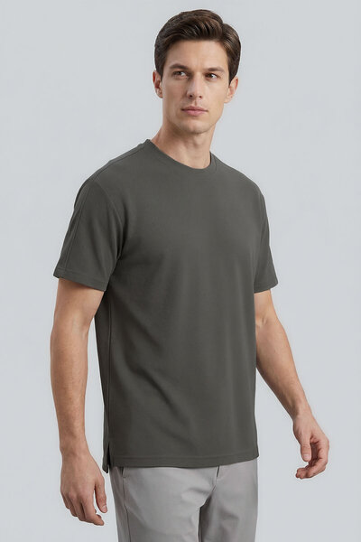 TOMMY LIFE Χακί Άνετο Ελαστικό Ανδρικό T-Shirt που Αναπνέει - 88495