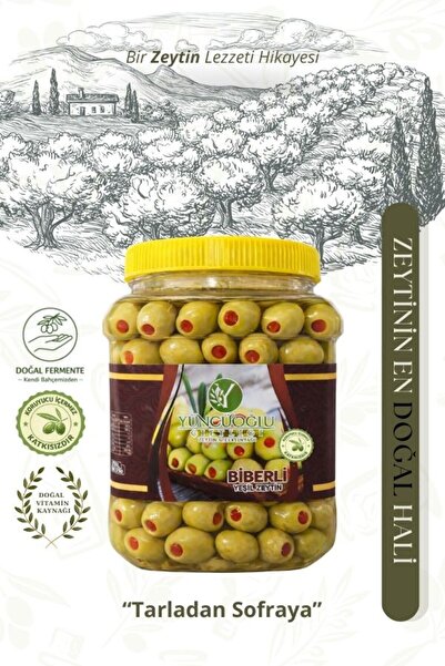 Yüncüoğlu Çiftliği Biberli Yeşil Zeytin 700 Gr - Kendi Bahçemizden Doğal Ve K...