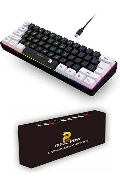 ROCK POW 61 Keys RGB Gaming Keyboard 60% Mini Wired Waterproof For Gamer