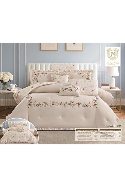 NAJMA Summer Quilt Embroidered Bedding Set Filled with Premium Microfiber 8 P...