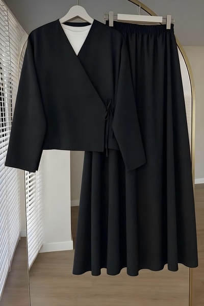 İMAJSTORE Kimono and Skirt Two-Piece Set Double Fabric Stylish Combination Is...