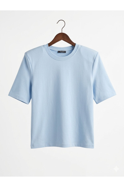 SONGÜLBERİK Women's Baby Blue Basic Double Sleeve T-Shirt