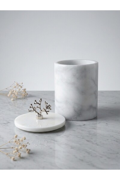 FARALYAHOME Natural White Marble Trash Can Coral Silver (Diameter 14cm / Heig...