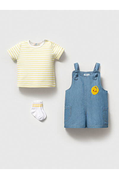 NoyNoy Baby Kot Jile Salopet Takımı Meyve Figürlü Tişörtlü ve Çoraplı Kombin ...