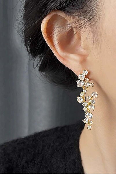 TAKIŞTIR Gold Color Stone Detailed Earrings (Pair)