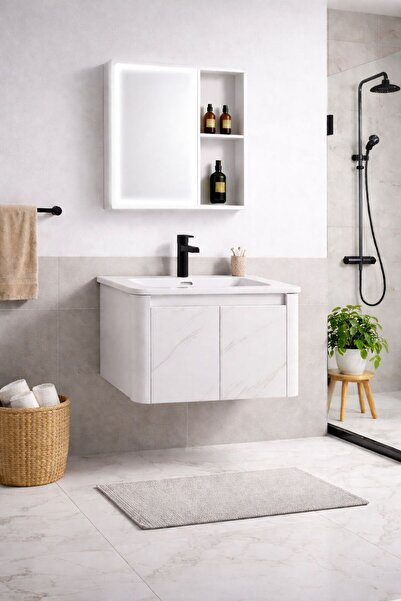 Radinavico Set mobilier baie, 70x46x41cm, dulap de baie cu oglinda LED, 65x68...