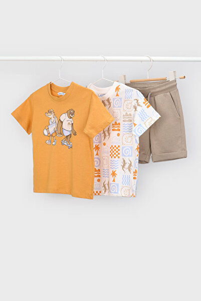 MAYORAL Boys' Printed 3-Piece Shorts and T-Shirt Set - Mustard