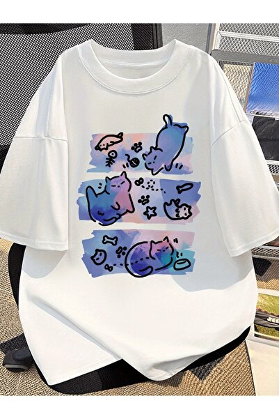 Toum Sky Cat Printed Unisex Oversize T-Shirt