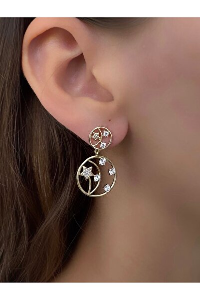 LUMI TAKI-SAAT Xpng Gold Zircon Stone Star Detailed Hoop Earrings