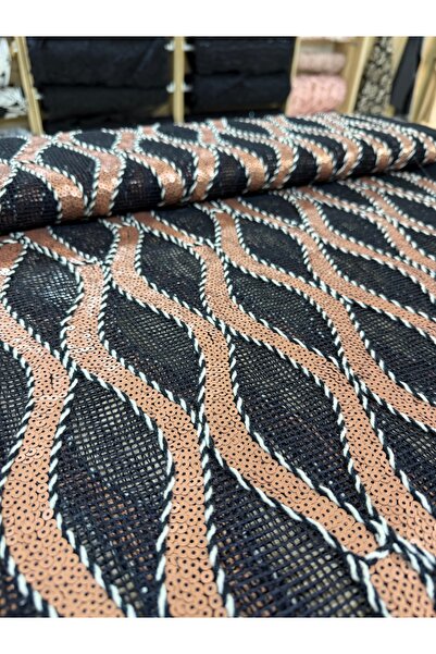 METERİAL Тканина для вечірньої сукні чорної сітки з мідними блискітками та ге...