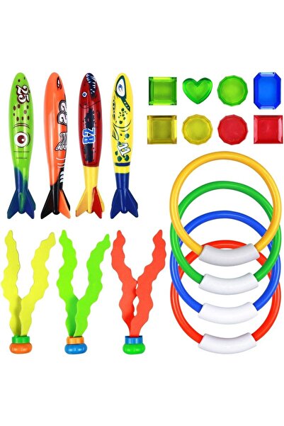 Arabest 19-Piece Underwater Diving Pool Toys Kit with Torpedoes, Rings and Ge...
