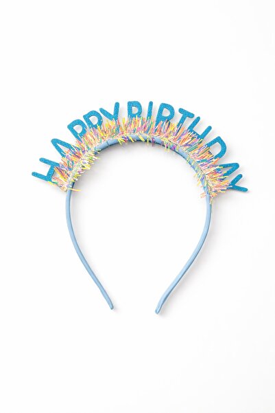 TAKIŞTIR Blue Color Happy Birthday Written Crown