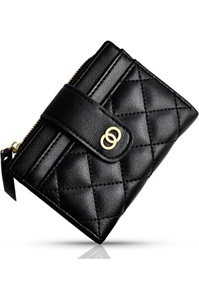 Arabest Small Bifold Wallet for Women with ID Window, Holder Coin Purse Black