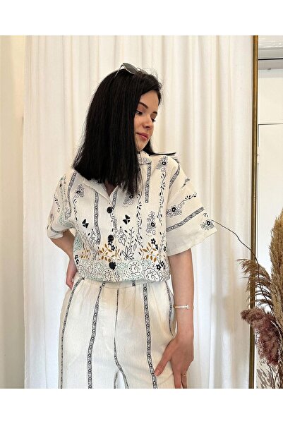 Seçilkaragozboutique Crop Keten Gömlek