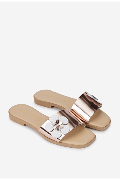 Dasha Women's pink leather sandals with flower slipper pattern