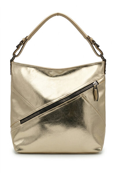 Shoesers Women's Patterned Leather Zipper Detailed Casual Hobo Shoulder Bag