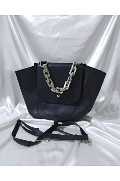 stainless steell Translucent Chain Detailed Black Color Bag with Adjustable S...