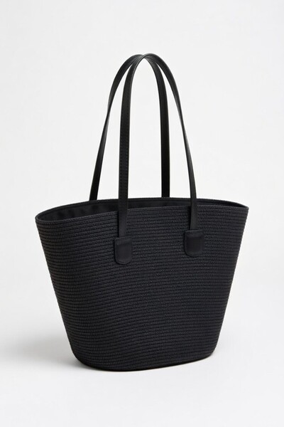 Mollycrush Ženska crna torba od slame sa remenom od umetne kože | Ležerna i p...