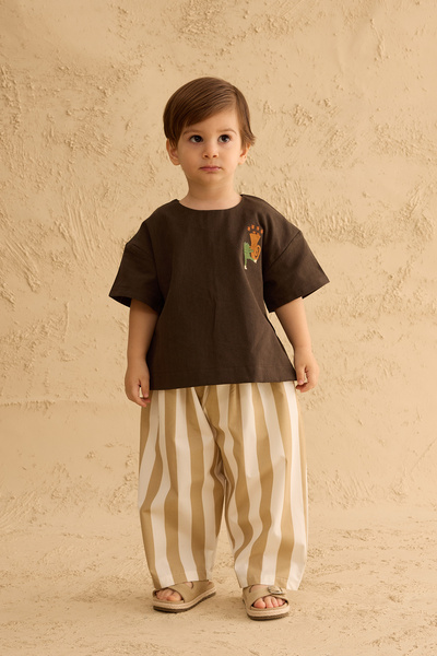 Fahhar Kids Embroidered Oversize Linen Shirt Anthracite