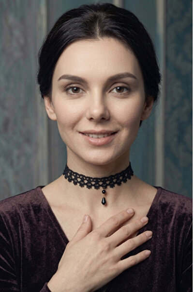 shop Minimalist Black Lace Choker Necklace - Elegant Neckpiece with Small Dro...