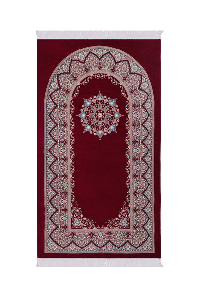 Bursa İpek Burgundy Sunflower Pattern Embossed Special Woven Prayer Rug