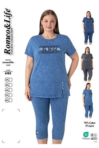 ROMEO LİFE Women's Plus Size Cotton Lycra Bottom-Top Capri Set 6182