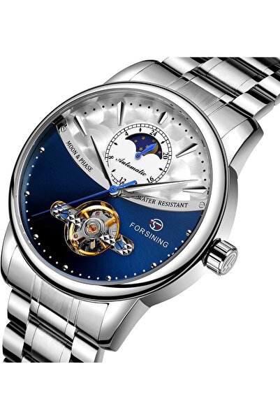 Forsining Automatic Watch for Men – Skeleton Tourbillon, Moon Phase Display, Waterproof, Stainless