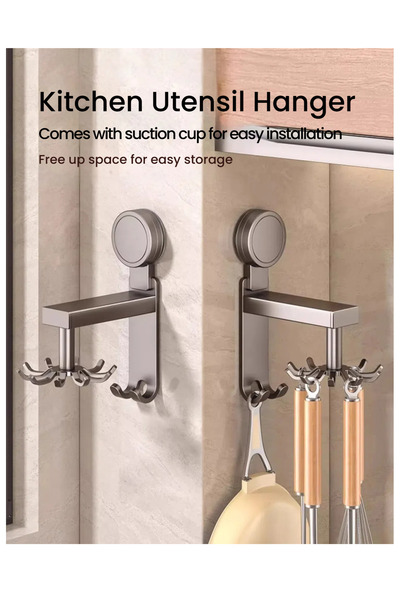 Generic Kitchen Suction Cup Rotating Hooks – No-Drill Storage Rack for Spatul...