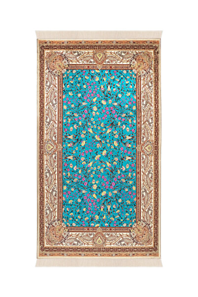 Bursa İpek Petrol Blue Velvet Carpet Prayer Rug