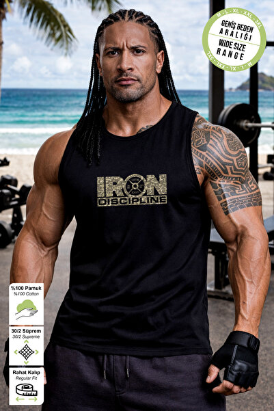 BESSA قميص رياضي أسود مطبوع عليه حروف Iron Crewneck مصنوع من قماش جيرسيه قطني...