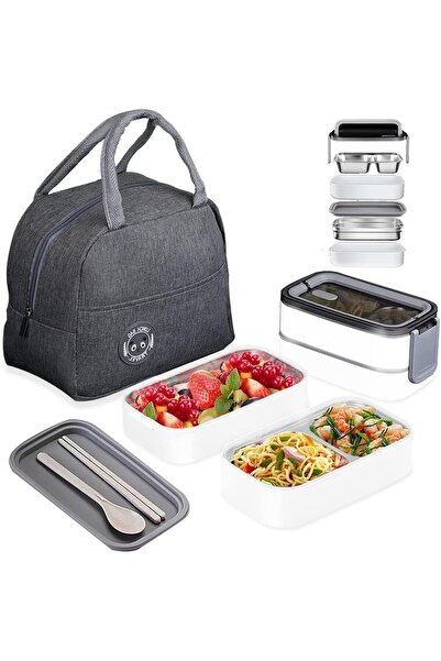 Arabest Stainless Steel Insulated Lunchbox with 3 Compartments Food Storage C...