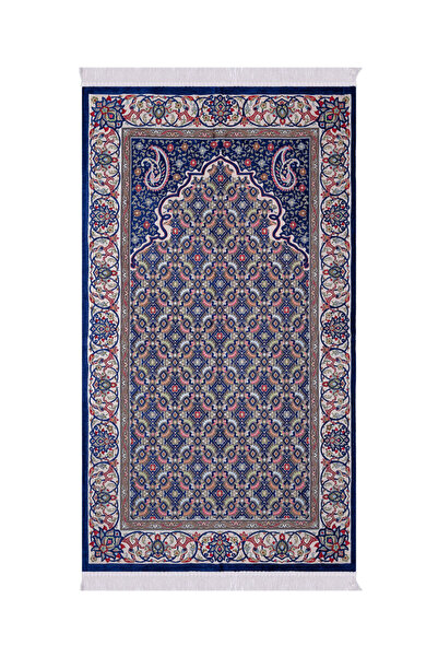 Bursa İpek Μοκέτα προσευχής με ανάγλυφο σχέδιο σάλι σε μπλε ναυτικό χρώμα, ει...