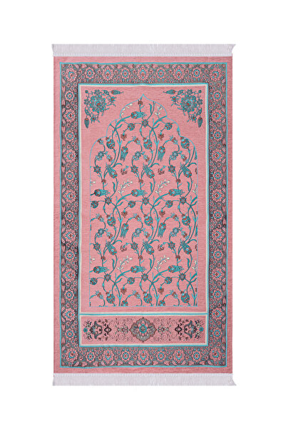Bursa İpek Pink Tile Tulip Pattern Special Woven Prayer Rug