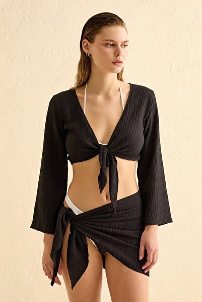 AQUELLA Black crop-top pareo