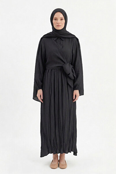 Ceremony Waist-Tied Sleeves with Latex Detail Nile Dress 747 Black