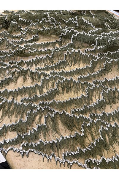 METERİAL Розкішна тюлева тканина з вишивкою зигзагом кольору хакі та зелених ...