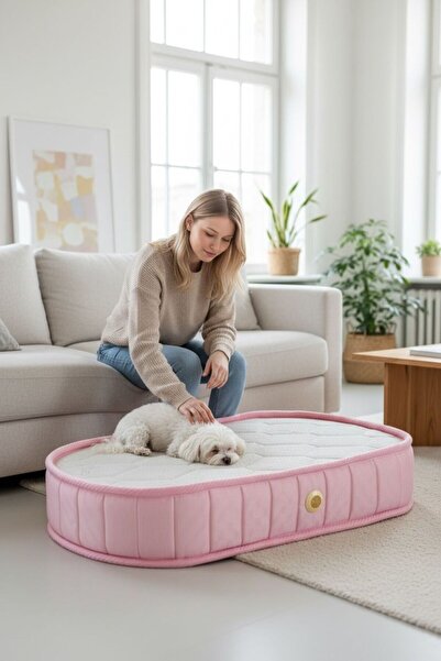 Yumurcak Yatak Pembe Oval Pet Yatak Kedi Köpek Yatağı Orta Sert Rahat Uyku Ya...