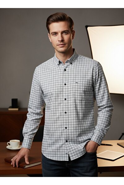 DİO Men’s Blue Checkered Shirt – Premium Slim Fit Long Sleeve Casual Formal S...