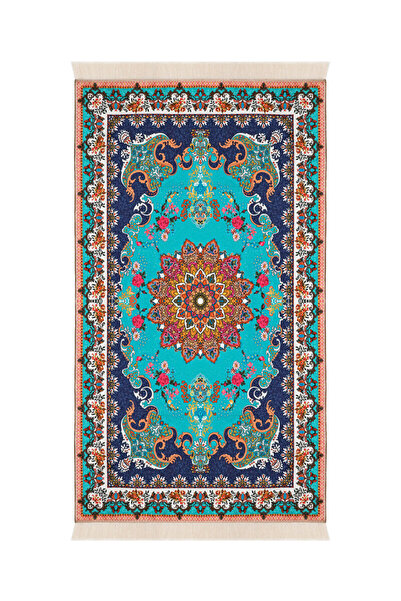 Bursa İpek سجادة صلاة مخملية باللون الأزرق الداكن