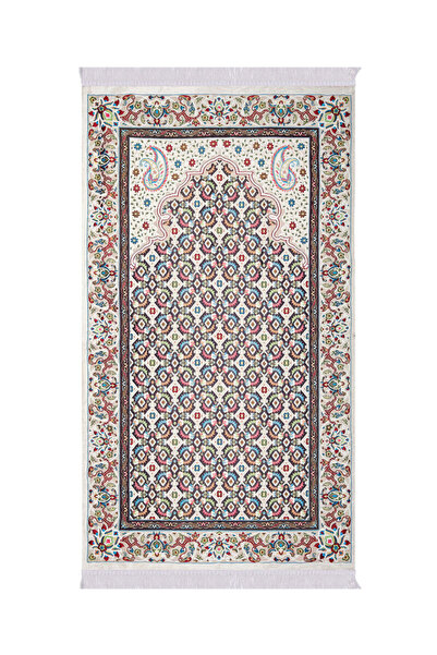 Bursa İpek Cream Shawl Pattern Embossed Special Woven Prayer Rug
