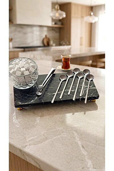 WuuQ Silver Sea Shell Design Tea Spoon Set of 6 + Tongs |   Stainless Steel L...