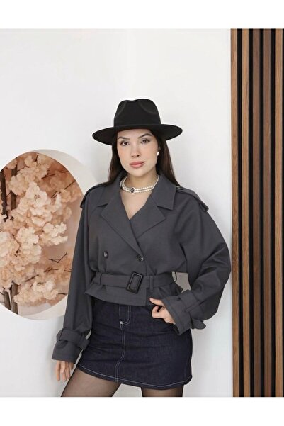 mylunessa Zr Crop Ζακέτα με ζώνη σε ανθρακί χρώμα