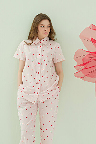 NBB Guler tip cămașă, Set de pijamale pentru femei, Mânecă scurtă, Închidere ...