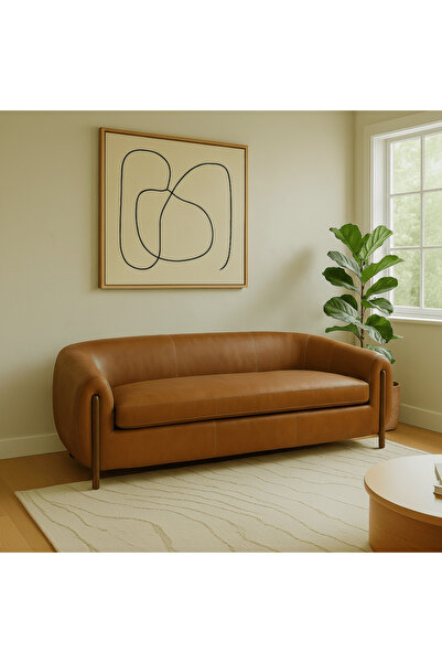 Roots Furniture أريكة جلدية بنية من جريس (220 سم)