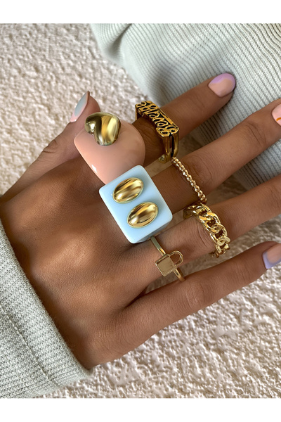 FridayIn 6Pcs Gold Tone Chunky Ring Set with Resin Vintage Stackable Rings fo...