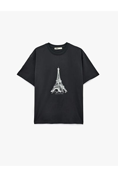 Koton Tricou oversize din bumbac, cu mânecă scurtă, cu decolteu tip turn, imp...