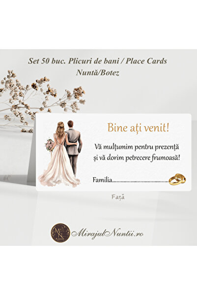 MirajulNuntii.ro Set 50 Plicuri Bani Nuntă - Tematică Pereche & Aur - Carton ...