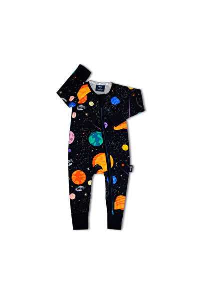 Zipster Pijama lungă cu fermoar reversibil, - Galaxie, Negru cu model cu planete, pentru băieți - 56/62