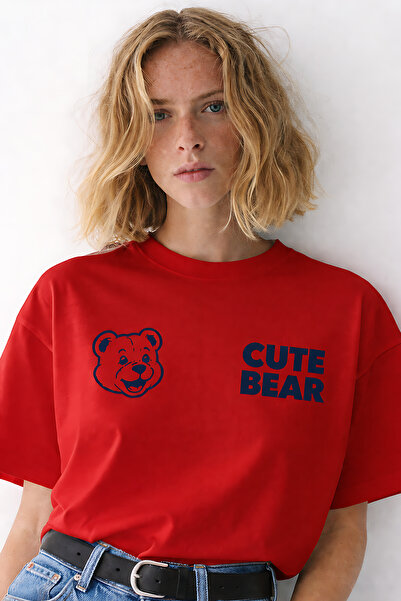 ArtYus Cute Bear Printed Crew Neck Unisex Oversize T-Shirt – Cotton Casual T-...