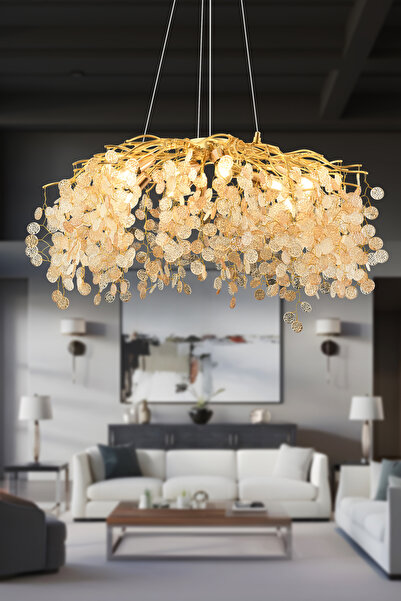 Apliqa Masal 80'lık Yuvarlak Gold Kristal Taşlı Modern, Oturma Odası, Salon A...